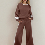 Jordyn Varsity Stripe  Drawstring Wide Leg Pant Set - Chestnut | Dropship