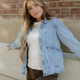 Solana Scallop Trim Collar Mineral Washed Denim Jacket