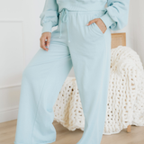 Miles Crop Pullover Drawstring Wide Leg Pants Set - Blue