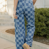 Naomi Checkered Denim Wide Leg Jeans
