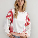 Sophie Striped Colorblock Patchwork Oversized Sweatshirt - Red