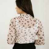 Oaklynn Mock Neck Sheer Mesh Leopard Long Sleeve Bodysuit