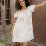 Birdie Ribbon Bow Lace Trim Square Neck Mini Dress