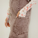 Kylie Vintage Washed Denim V Neck Suspender Mini Dress