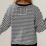 Annie Exposed Seam Drop Shoulder Casual Pullover Top - Black