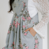Scottie Floral Print Pleated High Waist Wide Leg Denim Jumpsuit
