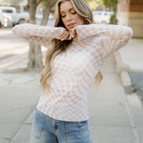 Sheer Checkered Top - Khaki
