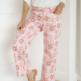 Pink Vintage Floral Print Denim Shift Pants