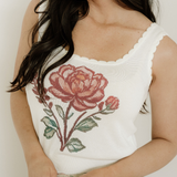 Kahlani Retro Floral Print Scalloped Square Neck Knit Sweater Vest
