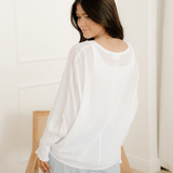 Marley Smocked Cuffs Semi Sheer Long Sleeve Dolman Blouse