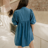 Sutton Corduroy Snap Buttons Empire Waist Bracelet Sleeve Dress