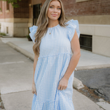 Gingham Knot Back Ruffled Maxi Dress