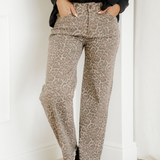 Emiliana Leopard Frayed Edge Wide Leg High Waist Jeans