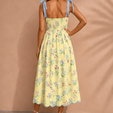 Laylani Contrast Trim Self-tie Straps High Waist Midi Dress