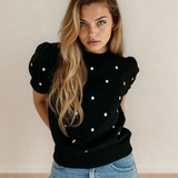 PREORDER River Polka Dot Bubble Short Sleeve Sweater - Black | Dropship