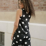 Paris Polka Dot Print Pleated Round Neck Tank Wide Leg Two-Piece Outfit