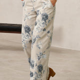 Reese Floral Print Turn-up Cuffed Hem Loose Jeans
