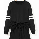 Striped Sweatshirt and Shorts Set - Black | Dropship