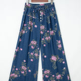 Monroe Floral Print Tie Elastic Waist Wide Leg Jeans