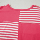 Stripe Color Block Patchwork Drop Shoulder Long Sleeve Tunic Top