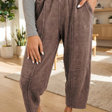 Lola Mineral Wash Seam Detail Elastic Waist Barrel Pants