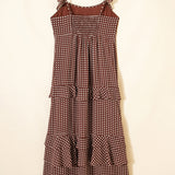 Irene Coffee Polka Dot Print Backless Ruffled Tiered Maxi Dress