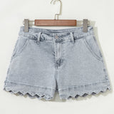Scalloped Hemline Light Wash Denim Shorts - Dusk Blue