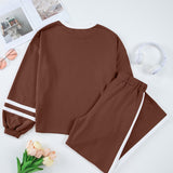 Jordyn Varsity Stripe  Drawstring Wide Leg Pant Set - Chestnut | Dropship