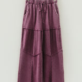 PREORDER Hazel Mineral Wash Tiered Wide Leg Patchwork Drawstring Pants - Wild Ginger | Dropship