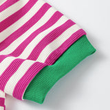 PREORDER Kimberly Stripe Short Puff Sleeve Contrast Trim Round Neck Tee - Pink | Dropship