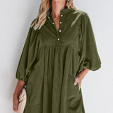 Sutton Corduroy Snap Buttons Empire Waist Bracelet Sleeve Dress
