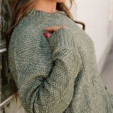 Cable Knit Sweater Dress - Green