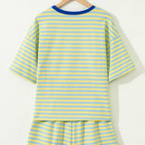 Elsa Stripe Drop Shoulder Boxy Casual Terry Short Set - Yellow