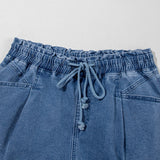 Monroe Blue Drawstring High Waist Casual Denim Shorts