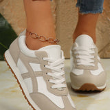 PREORDER Emily Oatmeal Contrast Lace Up Round Toe Sneakers | Dropship