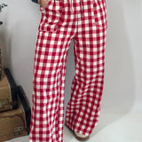 Gingham Tie Elastic Waist Shift Pants