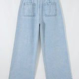 Baylor Studded Side Slit Leg Frayed Pocketed Wide Leg Jeans - Light Wash