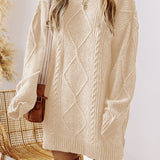 Cable Knit Drop Shoulder Loose Fit Sweater Dress