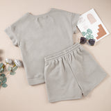 Astrid Textured Loose Top Casual Two Piece Short Set - Gray