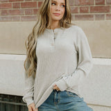 Addison Ribbed Texture Drop Shoulder Henley Knit Top | Dropship