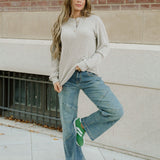 Addison Ribbed Texture Drop Shoulder Henley Knit Top