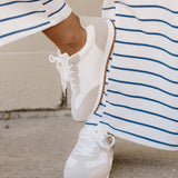 PREORDER Emily Oatmeal Contrast Lace Up Round Toe Sneakers | Dropship