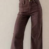 Elsie Solid Color Seamed Center Wide Leg Cropped Jeans - Red Sandalwood | Dropship