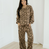 Reese Leopard Print Pullover Drawstring Loose Pants Set - Brown