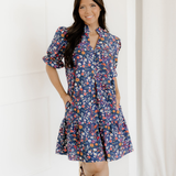 Serena Wild Daisy Floral Split Neck Short Puff Sleeve Mini Dress