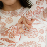 Posey Thumbhole Long Sleeve Floral Print Mesh Top - Brown