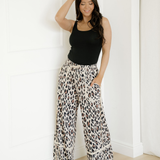 Kahlani Leopard Drawstring Wide Leg Cropped Pants