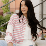 Bennie Stripe Stitched Detail Color Block Pullover Top
