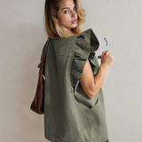 PREORDER Margot Ruffle Plain Denim Jacket Vest - Green | Dropship