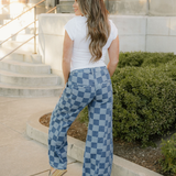 Naomi Checkered Denim Wide Leg Jeans